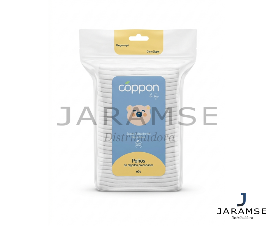 Paños de algodón hidrófilo bebé Coppon Baby x60 precortados — distribuidor mayorista Lima
