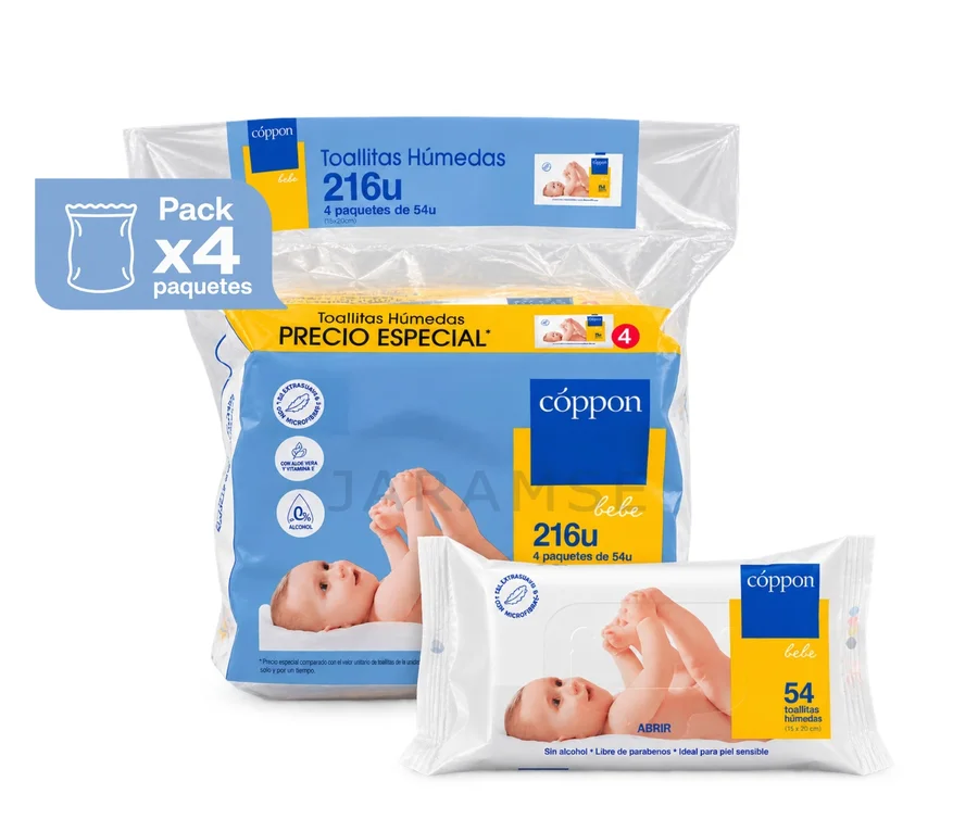 Toallitas Húmedas Bebé x54 · Pack x4