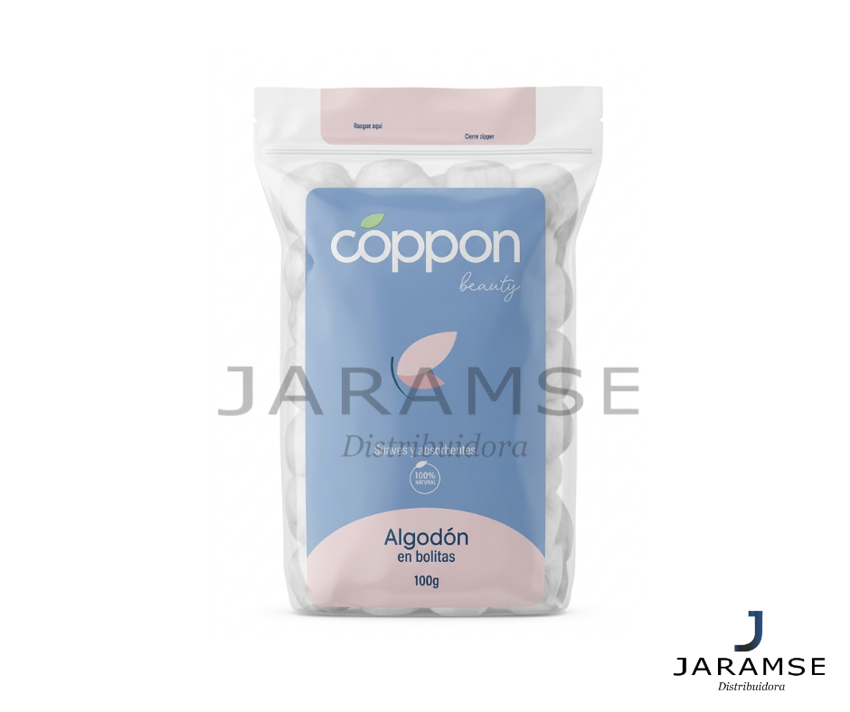 Bolitas torundas de algodón hidrófilo Coppon Beauty 100g — mayorista boticas perfumerías Lima